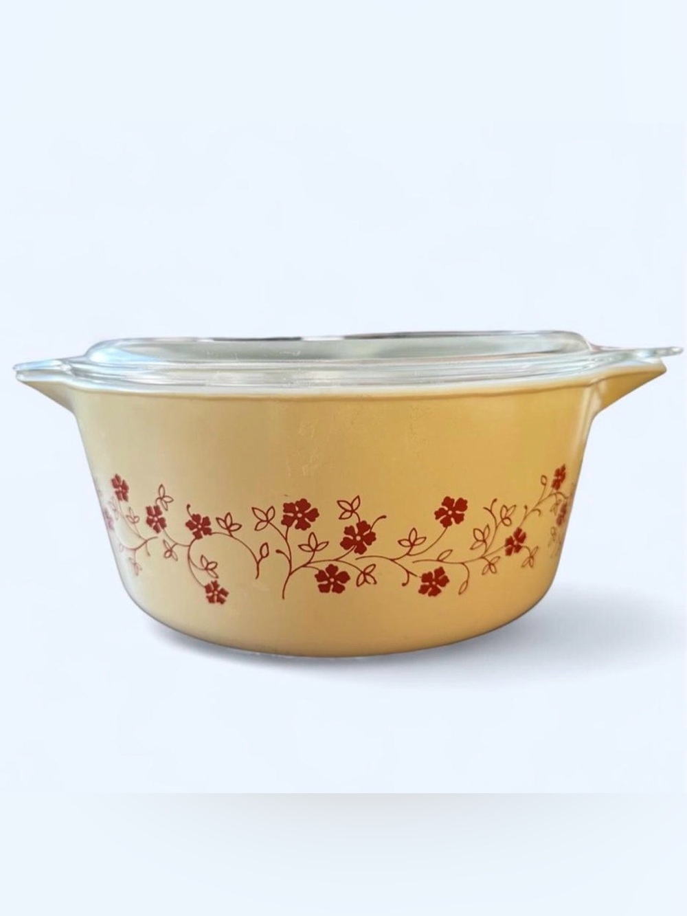 Vintage Pyrex Beige Trailing Flowers 475-B Casserole 2.5 Liter w Glass Lid 80’s
